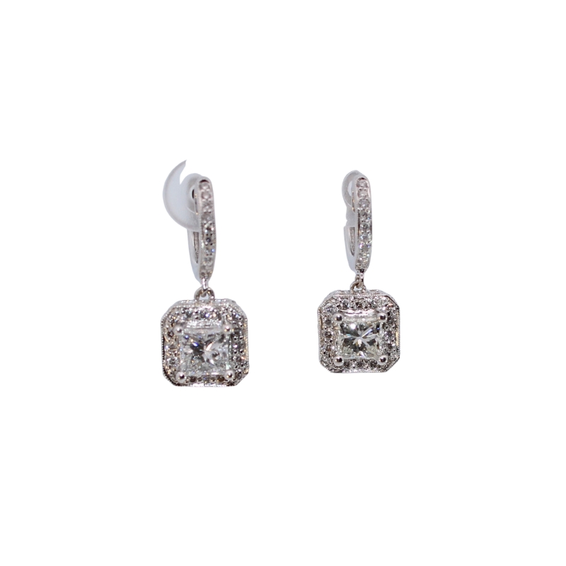Estate 18 Karat White Gold Diamond Dangle Earrings